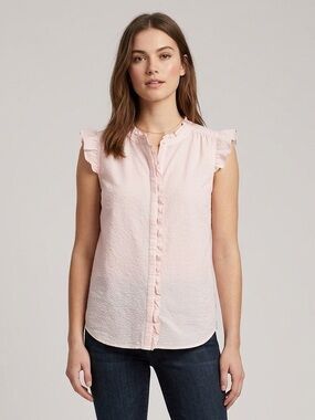 LOFT Light Pink Ruffle Cap-Sleeve Blouse